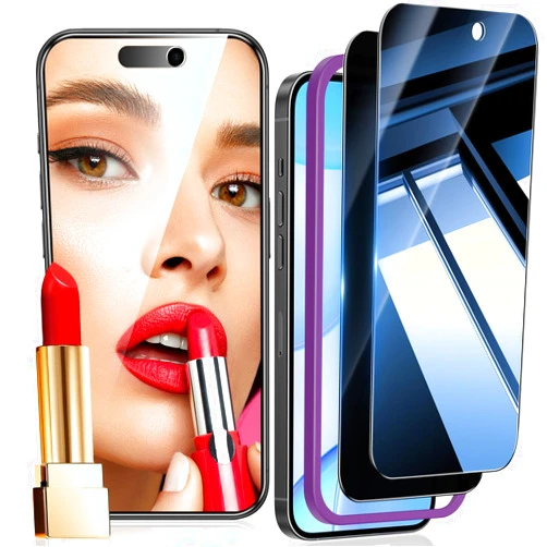 WHPXJY (2 Pack) Privacy Screen Protector Compatible for iPhone 16 Pro Mirror Finish Tempered Glass - Shatterproof/Anti-Scratch/Anti-Spy/Mirror Design/Touch-Sensitive/Durable/Bubble-Free/Case-Friendly