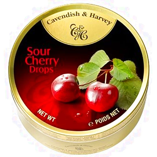 Cavendish 5.3oz Tin-Cavendish & Harvey Sour Cherry Drops (Pack of 12)
