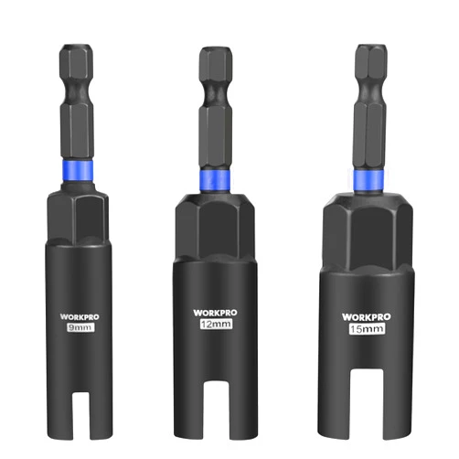 WORKPRO Wing Nut Driver Set 3 PCS, Power Wing Nut Driver Bit (9mm,12mm,15mm), 1/4 Inch Hex Shank Nut Driver, Wing Nut Socket for Wing Nut, Eye Bolt, Wire Twisting