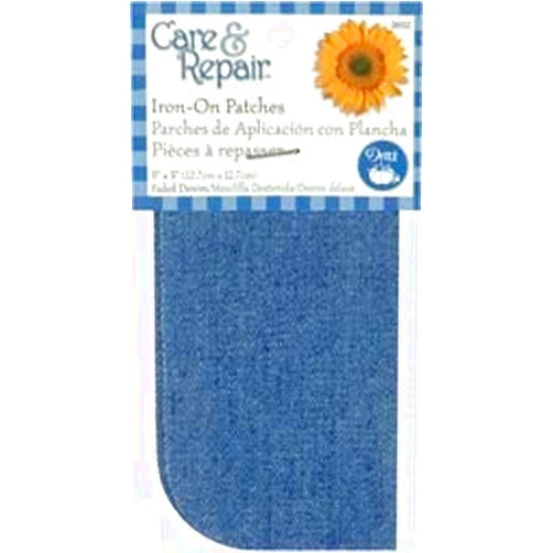 Dritz Iron On Patches 5 inch x 5 inch 2 Pack Faded Denim 9652D (6-Pack)