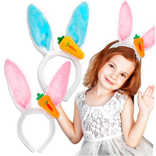 BASEMMAHER Easter Bunny Ears Headband Cute Plush Rabbit Ear Carrot Hair Band Headdress Costume Hair Accessories for Women Girls Easter Birthday Wedding Party Hair Hoop Headwear Decoration 2Pcs