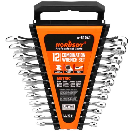 HORUSDY 12-Piece Metric Wrench Set | Combination Wrench Set with Organizer | 12 Point | 8mm - 19mm | Chrome Vanadium Steel