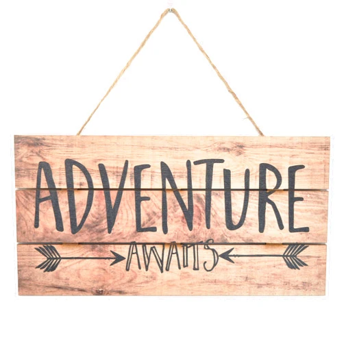MRC Wood Products Adventure Awaits Rustic Wooden Plank Sign 5x10