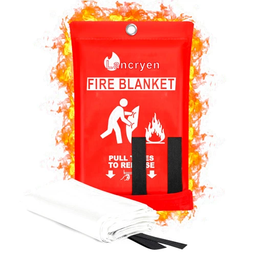 Lancryen 2025 Emergency Fire Blanket, Fire Extinguisher Blanket, Fire Suppression Blanket, Flame Retardant Blanket Fire Safety Blanket for Home, Kitchen, School, Grill, Car, Office, Warehouse(40” x40”)