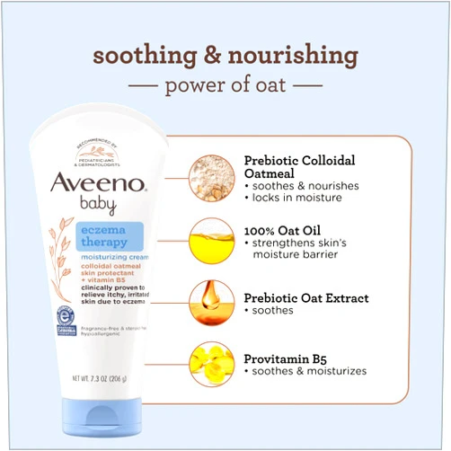 Aveeno Baby Eczema Therapy Nighttime Moisturizing Balm with Colloidal Oatmeal & Ceramide, 11 oz and Eczema Therapy Moisturizing Cream, Natural Colloidal Oatmeal & Vitamin B5, 7.3 oz
