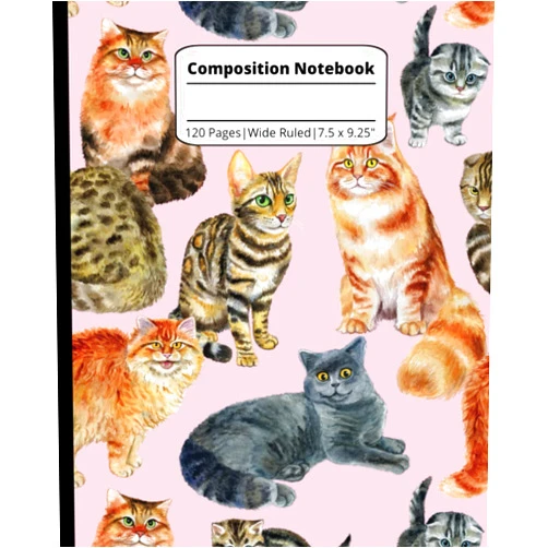 By Lauren Stockly (Author) Composition Notebook - Cute Cat Journal, Fun Kitty Pattern for Cat Lovers (Wide Ruled, 120 Pages, 7.5 x 9.25