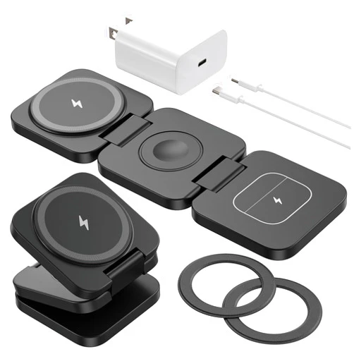 KU XIU Foldable 3 in 1 Wireless Charging Station for Samsung, KU XIU X55 Ultra Magnetic Travel Charger Stand for Galaxy S24 Ultra S23 S22 Note 20 Z Fold Flip 6 5, Galaxy Watch Ultra 7 6 5, Galaxy Buds, Black