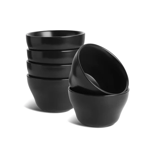 Selamica Ceramic Small Bowls Dessert Bowls 8oz Bouillon Cups for Dessert Soup Dipping Sauce Coffee Cupping Microwave and Dishwasher Safe - Set of 6(Black)