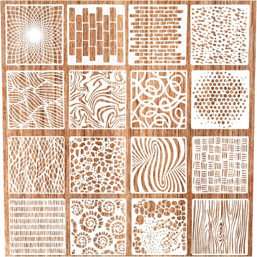 cobee 16Pcs Reusable Stencils for Crafts, Texture Stencils for Painting Layering Drawing Templates DIY Art Painting Templates Painting on Card Making Canvas Furniture Paper(16)