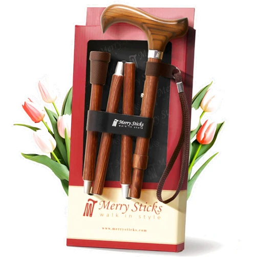 Merry Sticks Foldable Walking Sticks, Adjustable Canes for Women and Seniors, Folding and Collapsible Canes for Men, Lightweight Balancing Mobility Aids - Ergonomic Handle & Wrist Strap - Sen Wood
