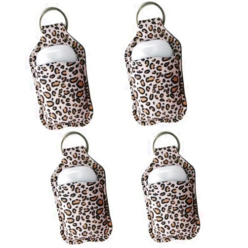 Ranxizy 4 Piece Hand Sanitizer Bottle Holder Keyring-Ranxizy Neoprene Keychain for 30ML Gym Shampoo Lotion Soap Perfume and Liquids Travel Containers,Leopard print