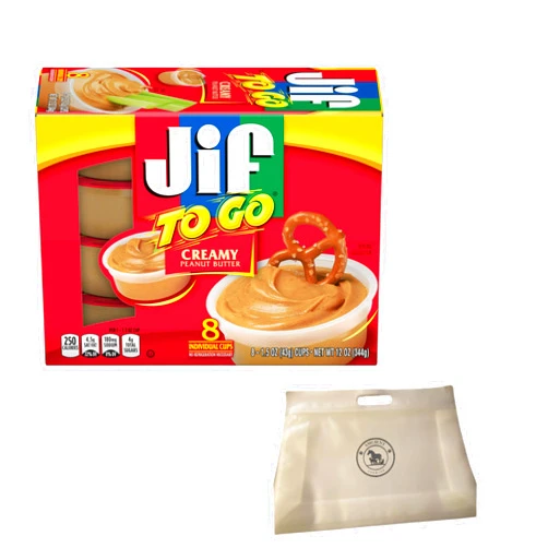 AMCIENT JIF To Go Creamy Peanut Butter Individual Cups - JIF To Go Cups (8-1.5 oz) Bundle With Reusable Snack Pouch By AMCIENT.