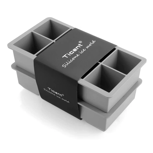 Ticent Ice Cube Tray Large Ice Cube Mold (Pack of 2) - Flexible 8 Cavity Silicone Ice Cube Maker - Square Ice Molds for Whiskey & Cocktails, Grey