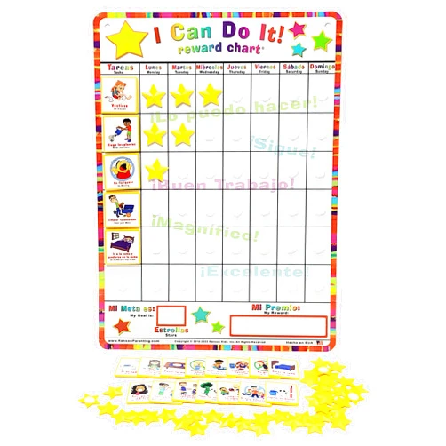 Kenson Kids Spanish English “I Can Do It” Reward and Responsibility Chart, 11 X 15.5-Inch, Daily Routine Incentive Star Chart- Visual Weekly Magnetic Chore, Behavior, and Organizational Star Chart