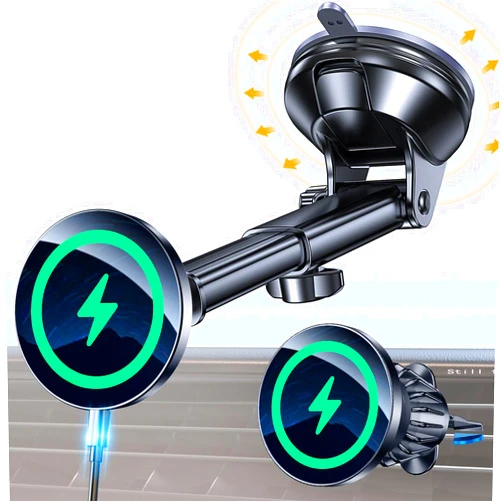 Coolpow for MagSafe Car Mount Charger Magsafe Car Charger Mount Wireless Car Charger【 Windshield+Vent+Dash】Magsafe Suction Cup Mount Charger Magnetic Phone Holder Car for iPhone 16 Pro Max 15 14 13 12