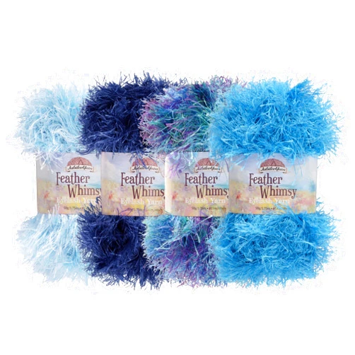 BambooMN JubileeYarn Feather Whimsy Eyelash Yarn - 50g/Skein Fine Polyester Fur - Shades of Blue - 4 Skeins