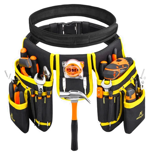 MOZETO Tool Belt 26 Pockets, Quick Release Construction Tool Belt with EDC Inner Belt for Electrician Carpenter, Adjusts from 30 to 50 Inches (36