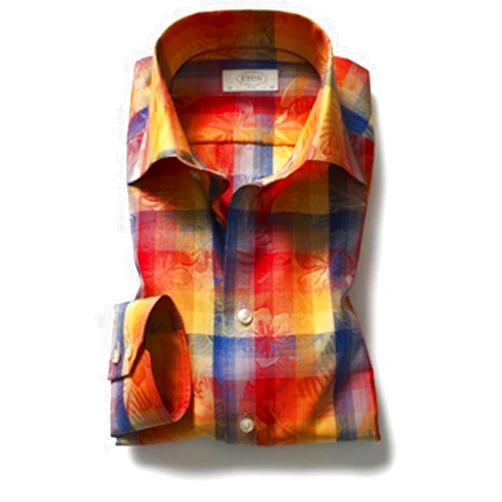 Eton of Sweden Multi-Color Checked Flower Jacquard Shirt
