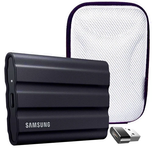 SAMSUNG MU-PE4T0S/AM T7 4TB Shield Portable SSD, USB 3.2, Black Bundle with Hard Shell Case & Converter Adapter Type C Adapter, Type-C USB C Female to USB2.0 USB 2.0 A Male