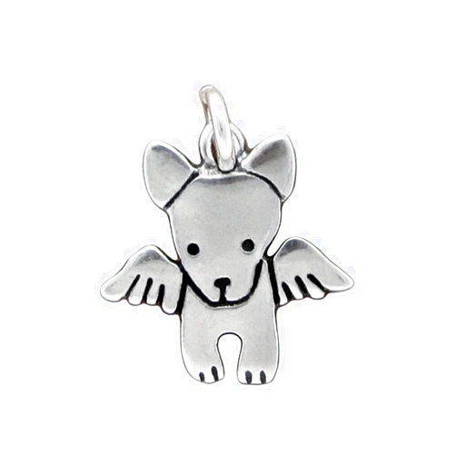 Mark Poulin Dog Charm - Sterling Silver Dog Charms to Add to Charm Bracelet (Angel Dog)