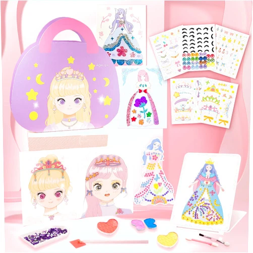 Gsofly 4 in 1 Arts and Crafts for Kids Ages 8-12 - Foil Art & Diamond Art Kits for Kids & Make-up Play on Paper & Princess Dress-up Stickers, Birthday Party Gift for 4-6 6-8 Kids (Purple)
