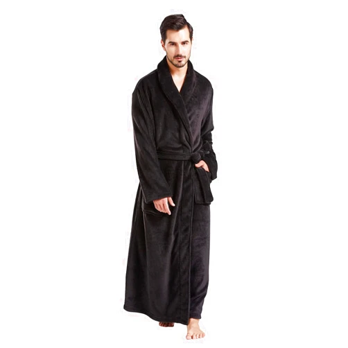 FashGudim Mens Robes Big and Tall Full Length Plush Fleece Long Robe for Men Bathrobe Shawl Collar Warm Winter House Robes