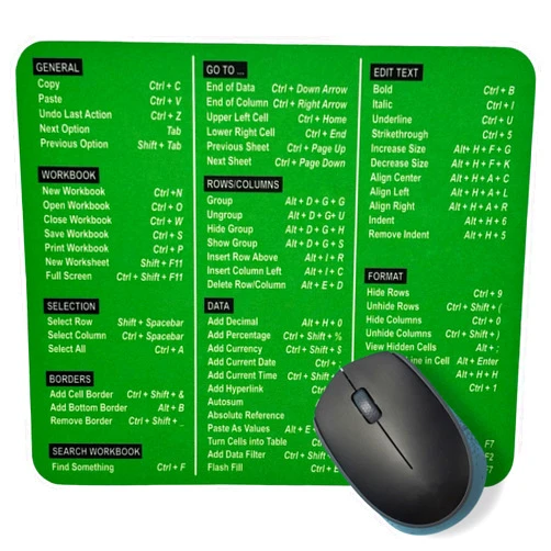 Monilee and Bella Excel Shortcuts Mouse Pad - The Ultimate Productivity Tool - Dominate Excel Like a Pro - The Secret Weapon to Master Excel - 7.75” x 9.25” Rectangular Shape (Solid Green Print)