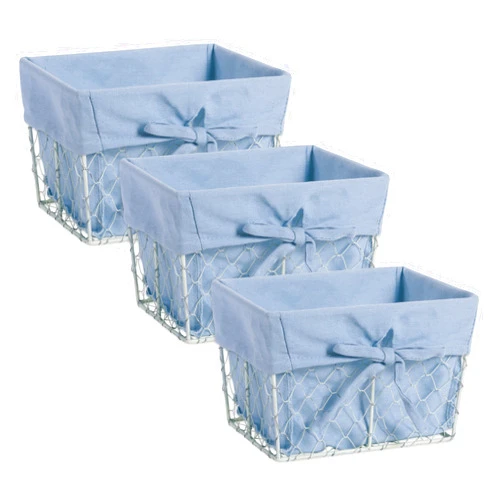 DII Farmhouse Chicken Wire Storage Baskets with Liner, Small, Antique Denim, 9x7x6
