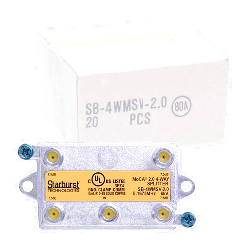 Starburst Technologies 4 Way CATV Vertical Coaxial Splitter - 20 Piece Inner Carton - 1GHz, MoCA 2.0, HPNA, DOCSIS 3.1 Compatible, 5-1675 MHz Wide Band, for Ethernet Over Coax Networking