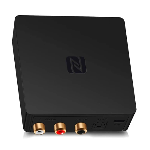 BluDento B1 Bluetooth Stereo Receiver, HD True Hi-Fi V5.1 Audio Receiver, Onboard TI DAC for Analog Stereo RCA Output with Long Range, Digital Coaxial and Optical Output with NFC Pairing Enables