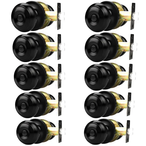 Probrico Bathroom Door Knobs, 10 Pack Interior Door Handles Privacy Function, Keyless Doorknob for Bedroom Bath, Matte Black Finish Door Knob with Solid Latch