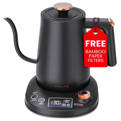Vianté Electric Gooseneck Pour Over Kettle with Precise Temperature Control for Coffee & Tea. Rapid Boil, BPA-Free Stainless Steel. Includes Free paper Coffee Filters. 0.8L capacity