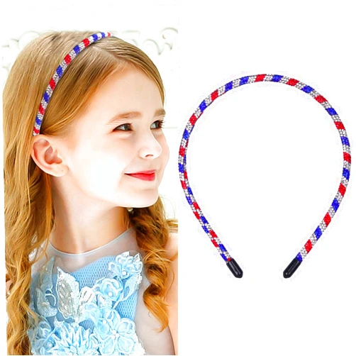 HOXIEYA Independence Day Rhinestone Headband Blue Red Patriotic Hair Band 4th July Headband for Women Girls Patriotic Holiday Decoration Supllies 1pcs
