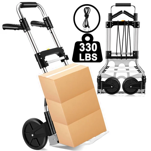 LEVORY J 330 LB Capacity Folding Hand Truck Dolly Cart, Portable Aluminum Dolly Cart with Telescoping Handle and Rubber Wheels for Moving,Shopping,Travel,Office Use