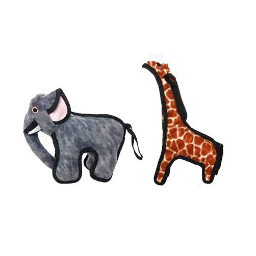 TUFFY - World's Tuffest Soft Dog Toy - Jr Zoo Elephant & Giraffe - Multiple Layers. Made Durable, Strong & Tough. Interactive Play (Tug, Toss & Fetch). Machine Washable & Floats.