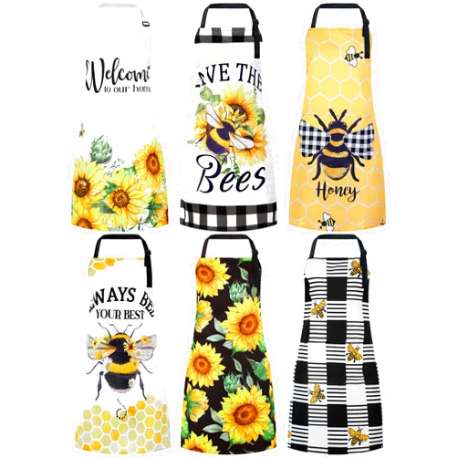Bencailor 6 Pcs Kitchen Aprons with Pockets Women Holiday Winter Spring Aprons
