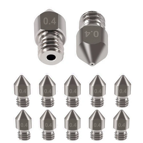 UMLIFE 10 Piece High Temperature Sharp Hardened Tool Steel MK8 Nozzles 0.4mm for 1.75mm Makerbot, Creality CR-10 All Metal Hotend, Ender 3/ Ender3 pro, CraftBot, Prusa i3 3D Printer