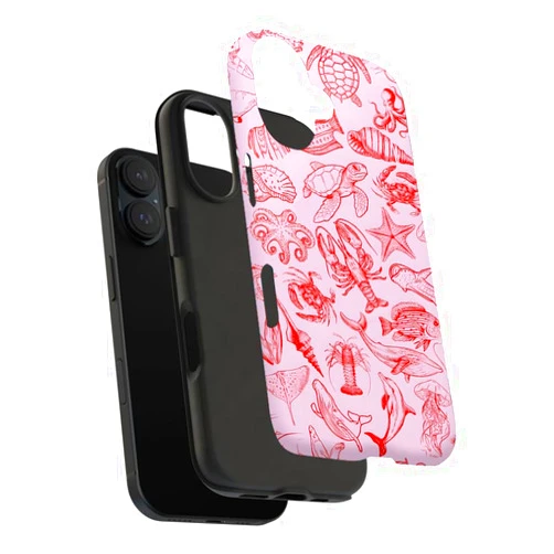 Jeedoo Classic Stripe 2-in-1 Protective Case for iPhone 11/12/13/14/15/16Pro/Plus/Pro Max Series | Shockproof & Scratch-Resistant Cover with Port Protection,Ocean Cute Creatures