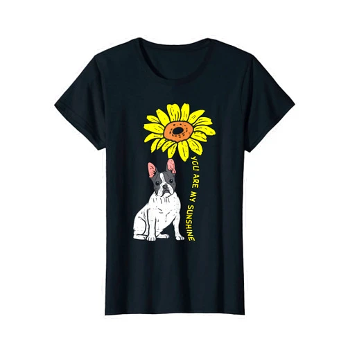 BoredKoalas French Bulldog Shirts Frenchie Gifts French Bulldog Sunflower Sunshine Frenchie Dog Women Gift T-Shirt
