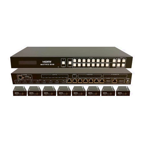 No Hassle Audio Video 8x8 HDbaseT Matrix HIGH Definition SWITCHER with 8 Receivers (CAT5e or CAT6) 4K HDMI HDCP2.2 HDTV Routing SPDIF Audio CONTROL4 Savant Home Automation (8x8 HDbaseT Matrix with 1 HDMI Output)