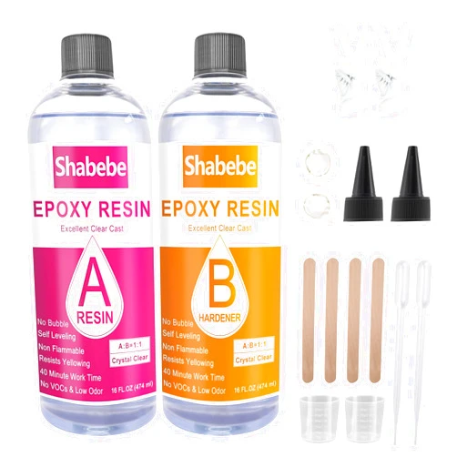 Shabebe Epoxy Resin, 32OZ Resin Kit, Epoxy Resin Crystal Clear-Not Yellowing and No Bubble Self Leveling Easy Mix 1:1 Casting & Coating for DIY Jewelry Making of The Art Resin & Epoxy Resin (32oz)