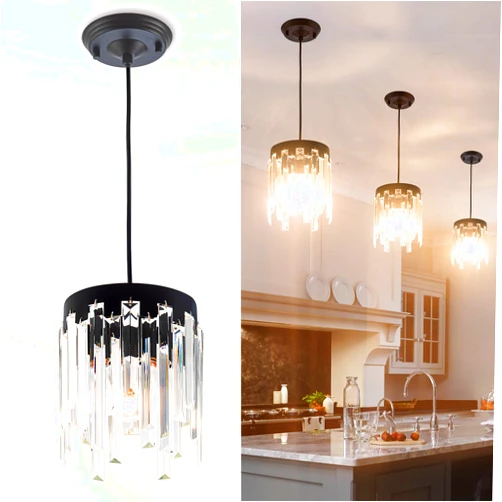 MAYNA Crystal Pendant Light, Modern Chandelier, Adjustable Height Hanging lamp, Black Pendant Lights for Kitchen Island Dining, Room,Living Room,Foyer,Hallway (1Pack)
