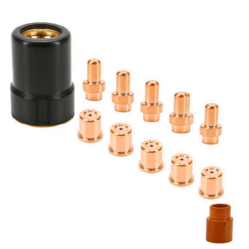BuleVina 12Pcs Plasma Electrode Cutter Tips Kit Cutting Consumable Compatible for Eastwood Versa-Cut 40 Cutter Torch 40Amps Trafimet CB50 Plasma Torch (Electrode+Tip+Swirl ring+Shield Cup)