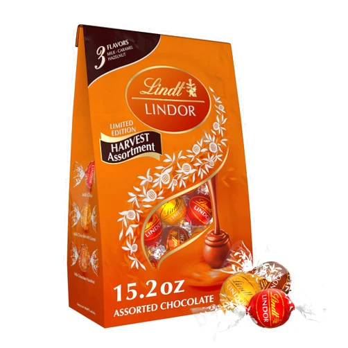 Lindt LINDOR Harvest Milk Assorted Chocolate Candy Truffles, Chocolates with Smooth, Melting Truffle Center, 15.2 oz. Bag