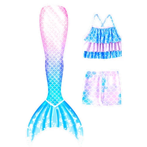Ghteas Girls Tankini Swimsuit 3 Piece Mermaid Bathing Suit Kids Ruffle Top with Shorts Fish Tail Set Swimwear