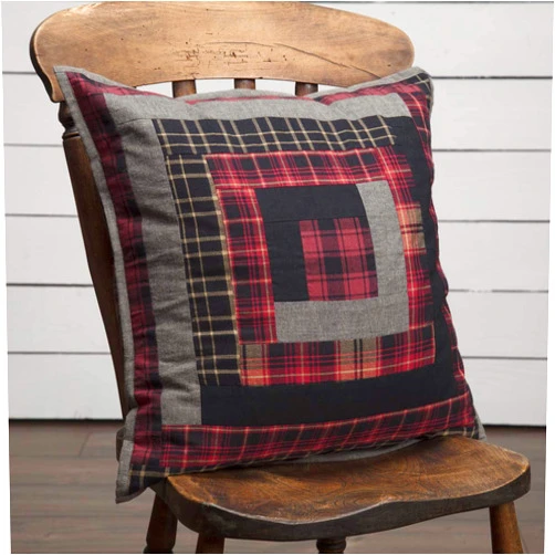 VHC Brands Cumberland Patchwork Pillow Rustic Bedding Lodge Decor Chili Pepper Red 18x18