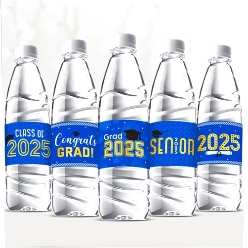 Outus 72 Pcs Graduation Decorations Water Bottle Labels 2025 Congrats Grad Stickers Class of Party Supplies for High School College Nursing Doctorate Graduation Celebration(Blue Gold)