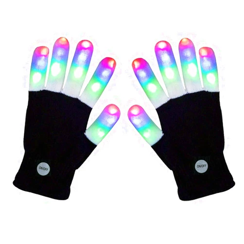 XISFORX 7 colors light show LED Gloves Rave Light Finger Lighting Flashing Glow Mittens(whole finger)