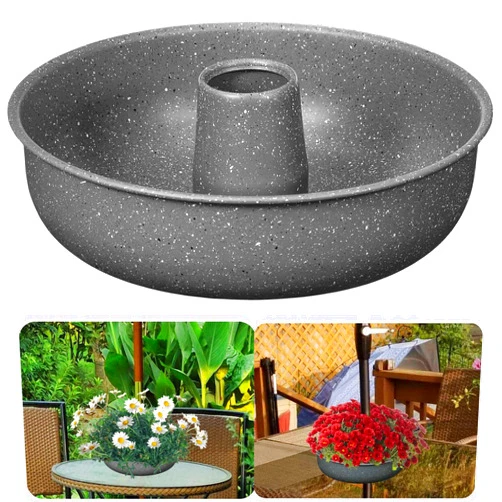 DredQcco Umbrella Planter for Patio Table Umbrella Flower Pot Hole Fits Standard Poles Up to 1.5” Diameter Planters Container,Umbrella Flower Pot for Garden Home Plants Patio Table Carbon Steel Material (Grey)