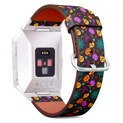 Art-Strap Compatible with FITBIT IONIC - Leather Watch Wrist Band Strap Bracelet with Stainless Steel Clasp and Adapters (Halloween Festive Decoration)